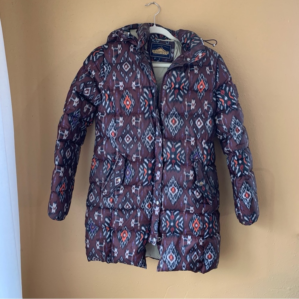 Penfield Brown and Orange Patterned Puffer Jacket